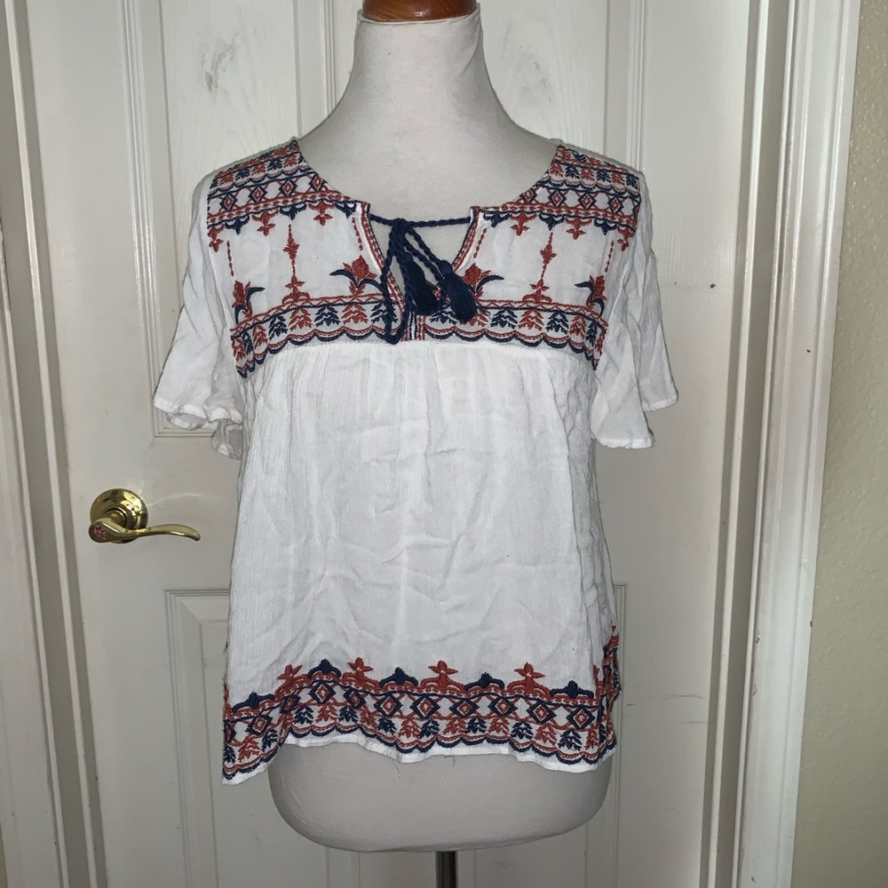 Woven tie blouse